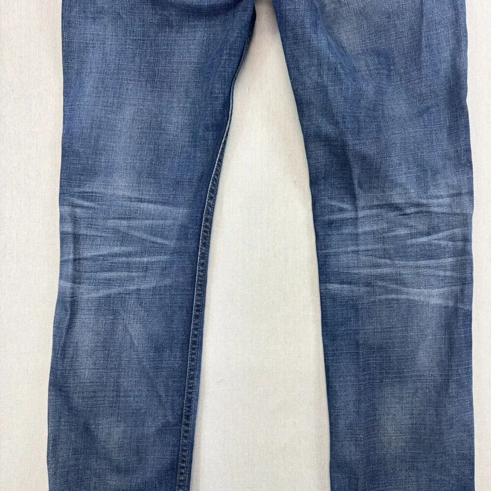 Hudson Jeans Mens 32 Distressed Straight Leg Button Fly Made USA Medium Wash